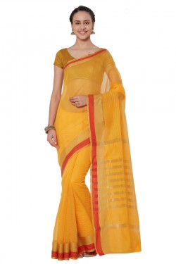 Supreme Yellow Cotton and Silk Printed Casual Saree With Cotton and Silk Blouse
