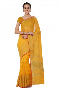 Gorgeous Yellow Cotton and Silk Printed Casual Saree With Cotton and Silk Blouse