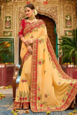 Gorgeous Yellow Fancy Fabric Embroidered Saree With Fancy Fabric Blouse