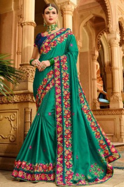 Ultimate Green Fancy Fabric Embroidered Saree With Fancy Fabric Blouse