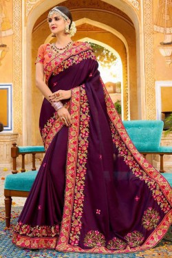 Beautiful Purple Fancy Fabric Embroidered Saree