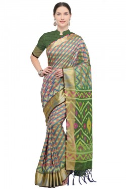 Classic Green Jaquard Work Designer Silk Saree With Silk Blouse