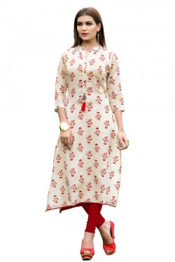 Excellent Off White Rayon Printed Kurti