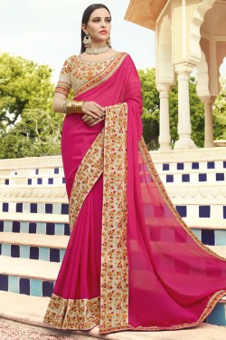 Desirable Pink Georgette Embroidered Saree With Banglori Silk Blouse