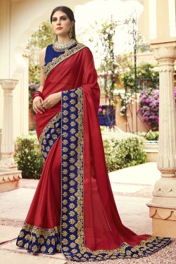Lovely Maroon Art Silk Embroidered Saree With Banglori Silk Blouse
