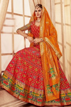 Ultimate Orange Banarasi Silk Jaquard Work Lehenga Choli