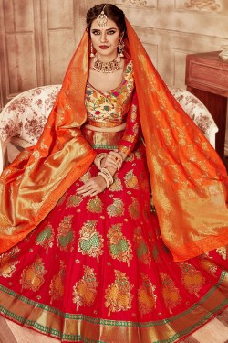 Graceful Red Banarasi Silk Jaquard Work Work Designer Lehenga Choli