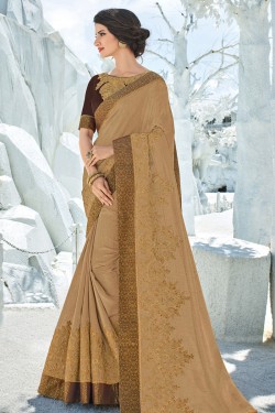Ultimate Brown Silk Embroidered Party Wear Saree
