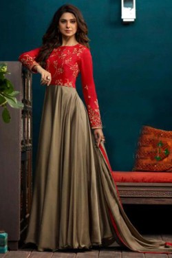 Jennifer Winget Admirable Red Silk and Georgette Embroidered Designer Salwar Suit With Chiffon Dupatta