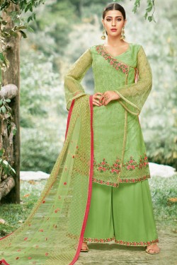 Charming Green Net Embroidered Plazo Salwar Suit