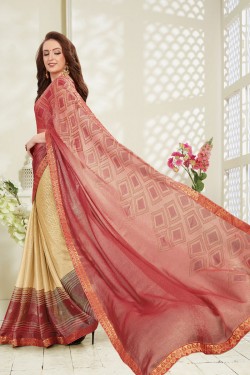 Gorgeous Golden Brasso Printed Party Wear Saree With Banglori Silk Blouse
