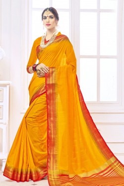 Admirable Yellow Silk Jaquard Work Saree With Silk Blouse