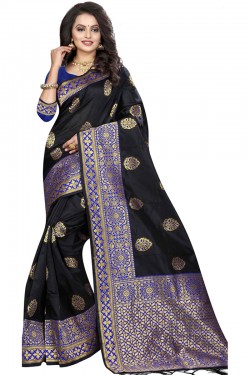 Pretty Black Silk Jaquard Work Designer Saree With Silk Blouse