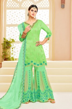 Gorgeous Green Silk Embroidered Designer Plazo Salwar Suit