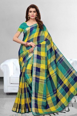 Optimum Yellow Linen Printed Casual Saree With Linen Blouse