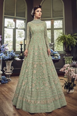 Ultimate Green Net Embroidered Designer Anarakali Salwar Suit With Net Dupatta