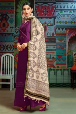 Optimum Purple Cotton Embroidered Designer Plazo Salwar Suit With Chanderi Dupatta