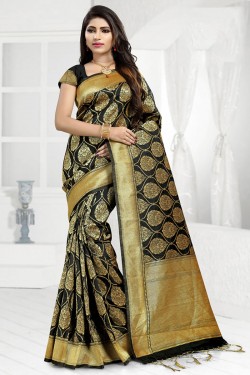 Charming Black Designer Banarasi Silk Jaquard Work Saree With Banarasi Silk Blouse