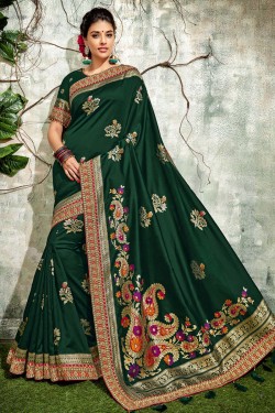 Graceful Green Designer Silk Jaquard Work Saree With Silk Blouse