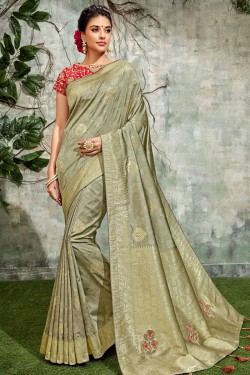 Stylish Grey Silk Jaquard Work Designer Saree With Silk Blouse