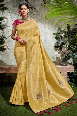 Desirable Golden Silk Jaquard Work Designer Saree With Silk Blouse
