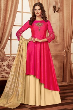 Pink Tapeta Silk Party Wear Gown  Latest Kurti Designs