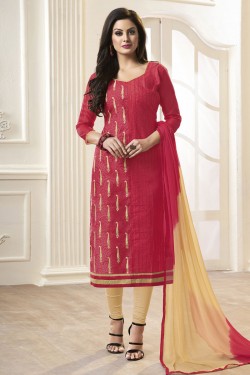 Supreme Pink Cotton Designer Casual Salwar Suit With Nazmin Dupatta