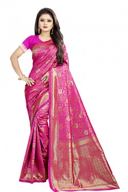 Desirable Pink Cotton Jaquard Work Designer Saree With Cotton Blouse