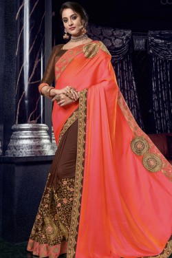 Stylish Peach Silk Embroidered Designer Saree With Banglori Silk Blouse