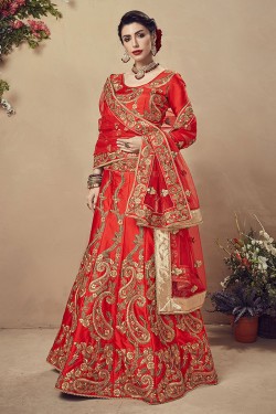 Pretty Red Velvet Embroidered Bridal Lehenga Choli