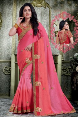 Supreme Pink Silk Embroidered Designer Saree With Silk Blouse