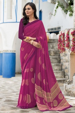 Desirable Magenta Georgette Printed Casual Saree With Georgette Blouse