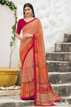 Lovely Orange Georgette Printed Casual Saree With Georgette Blouse