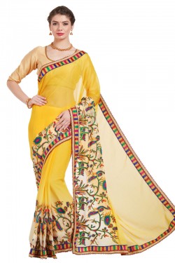 Graceful Yellow Chiffon Embroidered Saree With Art Chiffon Blouse