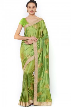 Desirable Green Silk Embroidered Saree With Art Silk Blouse