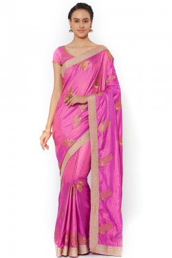 Ultimate Pink Silk Embroidered Saree With Art Silk Blouse