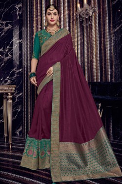 Supreme Maroon Silk Embroidered Saree With Silk Blouse