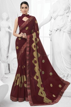 Lovely Brown Brasso Printed Saree With Banglori Silk Fabric
