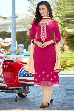 Pretty Pink Cotton Embroidered Casual Salwar Suit
