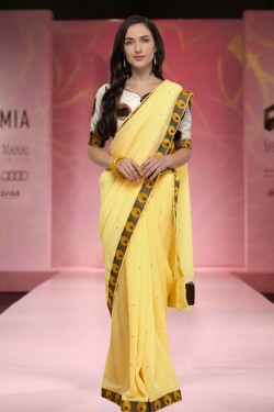 Lovely Yellow Chiffon Saree With Satin and Silk Blouse