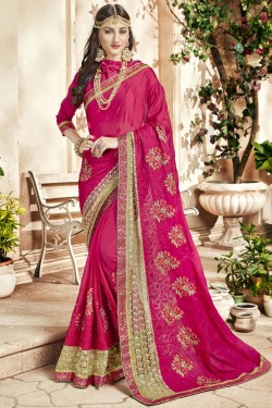 Charming Pink Georgette Embroidered Saree With Banarasi Silk Blouse