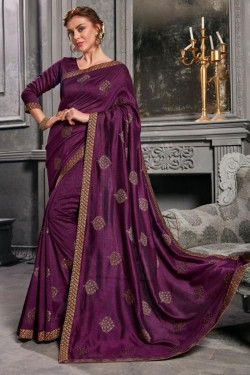 Gorgeous Purple Jacquard and Silk Embroidered Saree With Art Silk Blouse