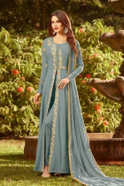 Desirable Blue Georgette Embroidered Designer Anarkali Salwar Suit