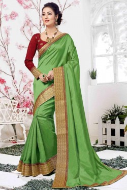 Ultimate Green Silk Embroidered Saree With Banglori Silk Blouse