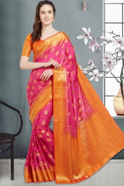 Beautiful Pink and Orange Designer Woven Worked Saree