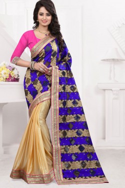 Lovely Blue and Beige Lycra and Jacquard Party Wear Saree
