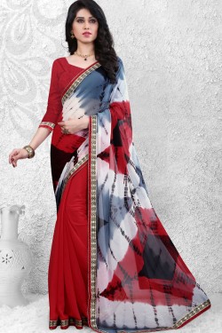 Classic Red and Grey Casual Printed Saree