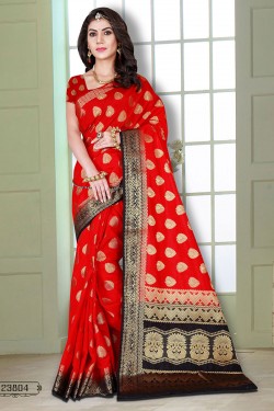 Ultimate Red Banarasi Silk Woven Worked Saree