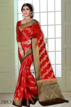 Classic Red Banarasi Silk Party Wear Saree