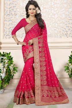 Gorgeous Pink Embroidery Worked Saree